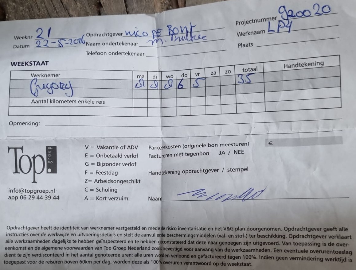 Geupload urenbriefje