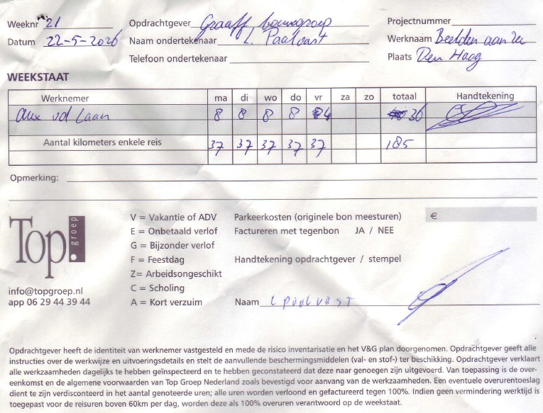 Geupload urenbriefje